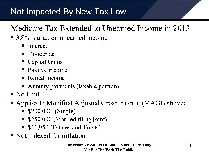Not Impacted By New Tax Law Medicare Tax Extended to Unearned Income in 2013