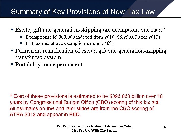Summary of Key Provisions of New Tax Law § Estate, gift and generation-skipping tax