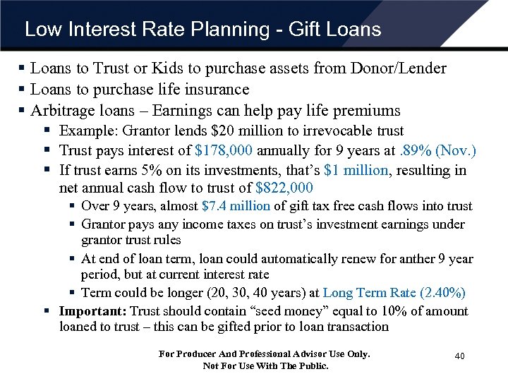 Low Interest Rate Planning - Gift Loans § Loans to Trust or Kids to