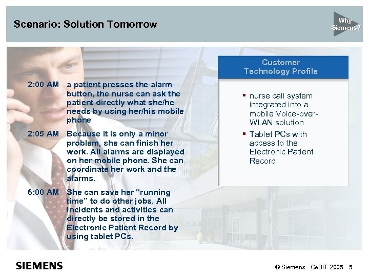 New Customer Why Siemens? Scenario: Solution Tomorrow Technology Profile Customer Technology Profile 2: 00