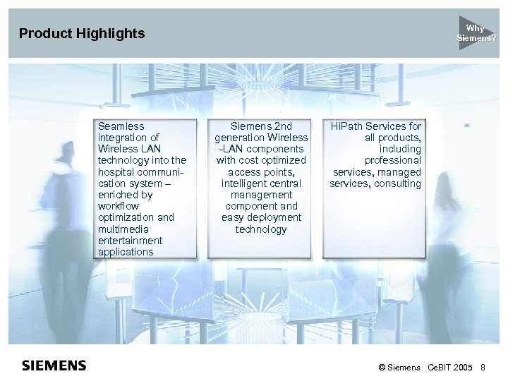 Why Siemens? Product Highlights Seamless integration of Wireless LAN technology into the hospital communication