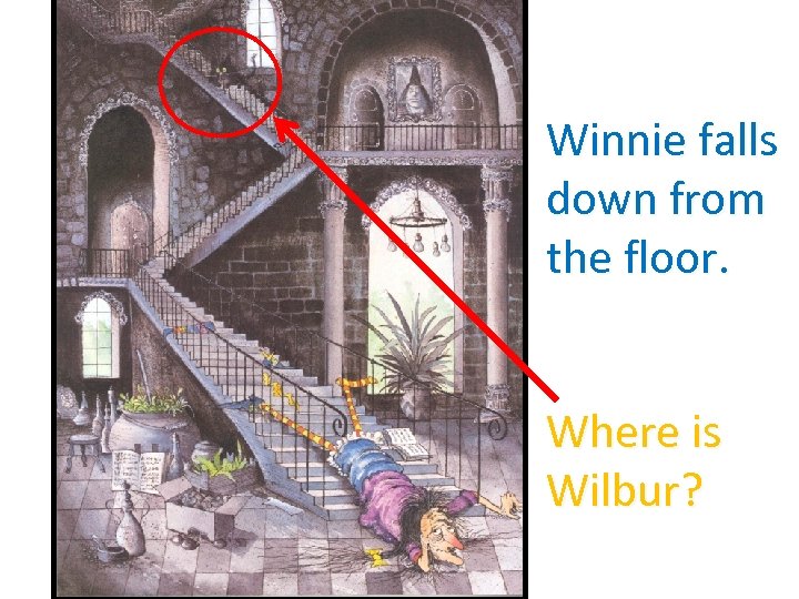 Winnie falls down from the floor. Where is Wilbur? 