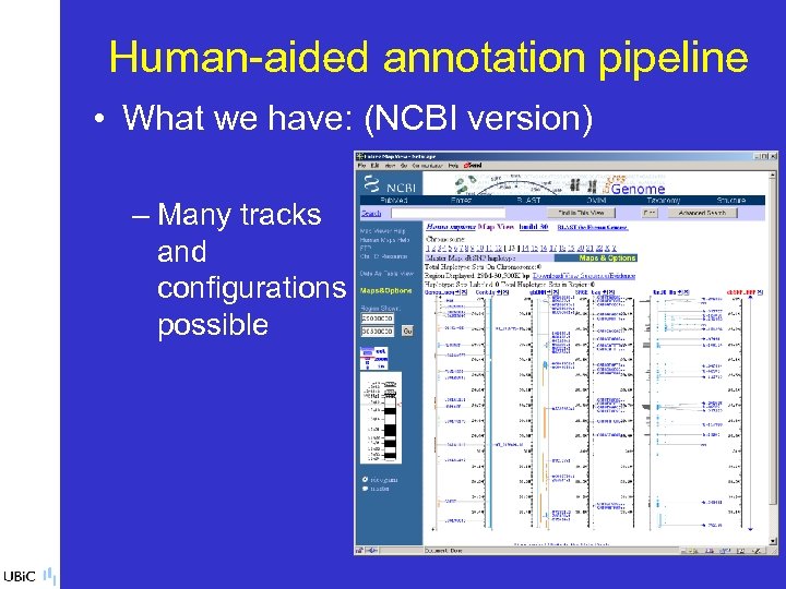 Human-aided annotation pipeline • What we have: (NCBI version) – Many tracks and configurations