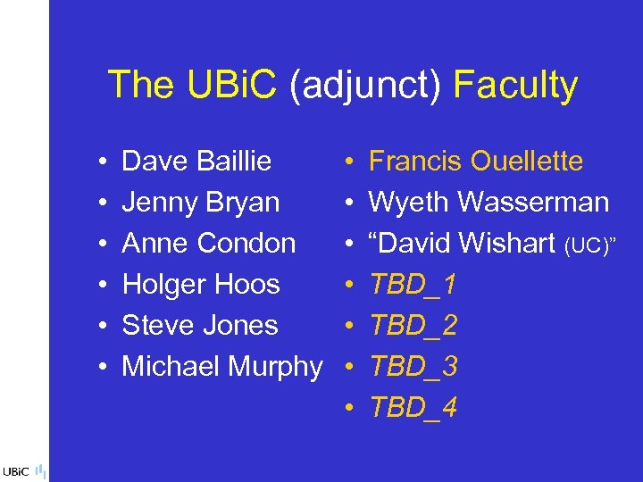The UBi. C (adjunct) Faculty • • • Dave Baillie Jenny Bryan Anne Condon