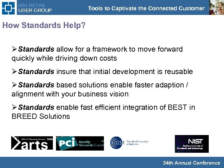 IBM RETAIL USER GROUP Tools to Captivate the Connected Customer How Standards Help? ØStandards
