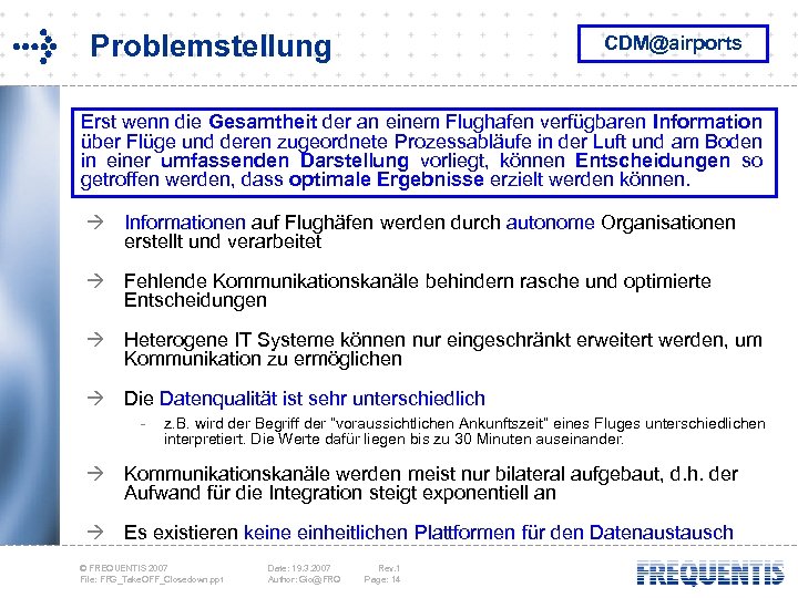 Problemstellung CDM@airports Erst wenn die Gesamtheit der an einem Flughafen verfügbaren Information über Flüge