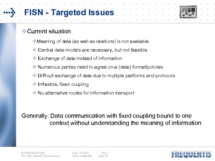 FISN - Targeted Issues v. Current situation v. Meaning of data (as well as