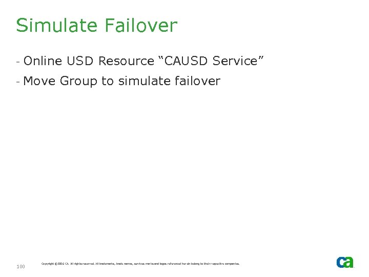 Simulate Failover - Online USD Resource “CAUSD Service” - Move Group to simulate failover