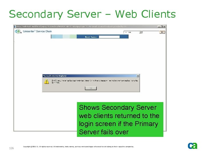 Secondary Server – Web Clients Shows Secondary Server web clients returned to the login