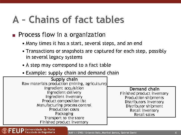 A – Chains of fact tables n Process flow in a organization • Many
