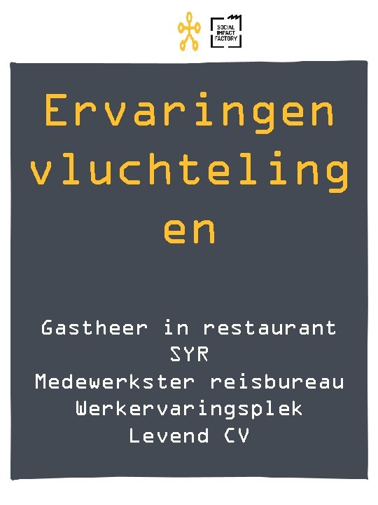 Ervaringen vluchteling en Gastheer in restaurant SYR Medewerkster reisbureau Werkervaringsplek Levend CV 