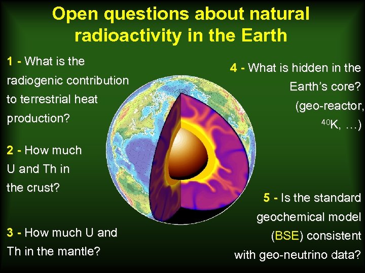 Open questions about natural radioactivity in the Earth 1 - What is the radiogenic