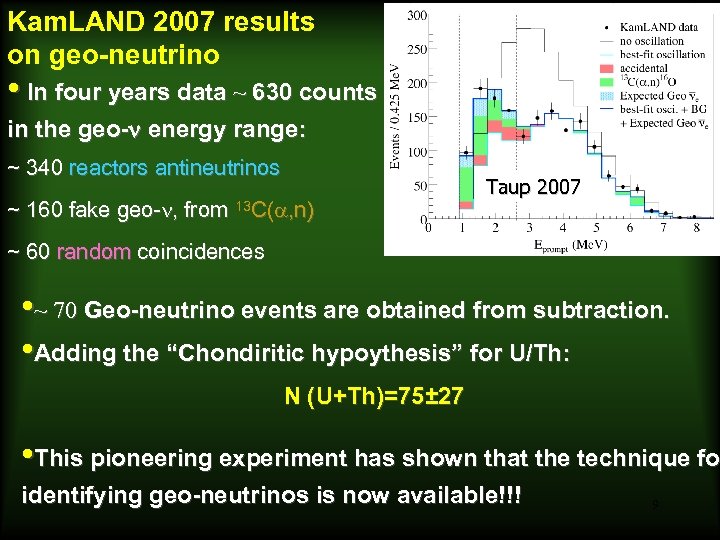 Kam. LAND 2007 results on geo-neutrino Araki et al. , 2005, Nature • In