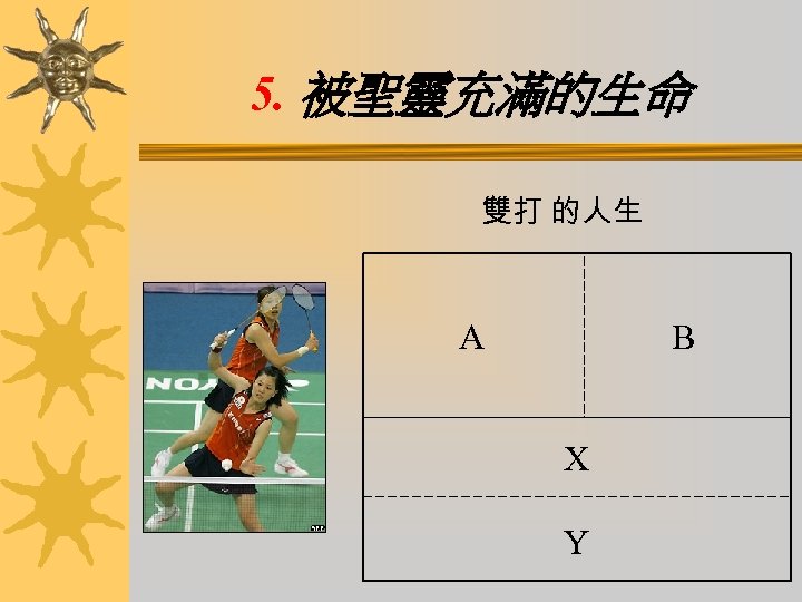 5. 被聖靈充滿的生命 雙打 的人生 A B X Y 
