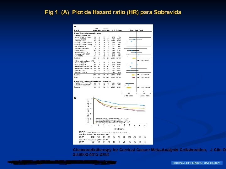 Fig 1. (A) Plot de Hazard ratio (HR) para Sobrevida Chemoradiotherapy for Cervical Cancer