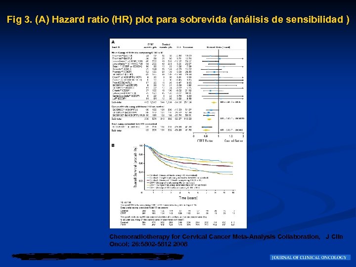 Fig 3. (A) Hazard ratio (HR) plot para sobrevida (análisis de sensibilidad ) Chemoradiotherapy