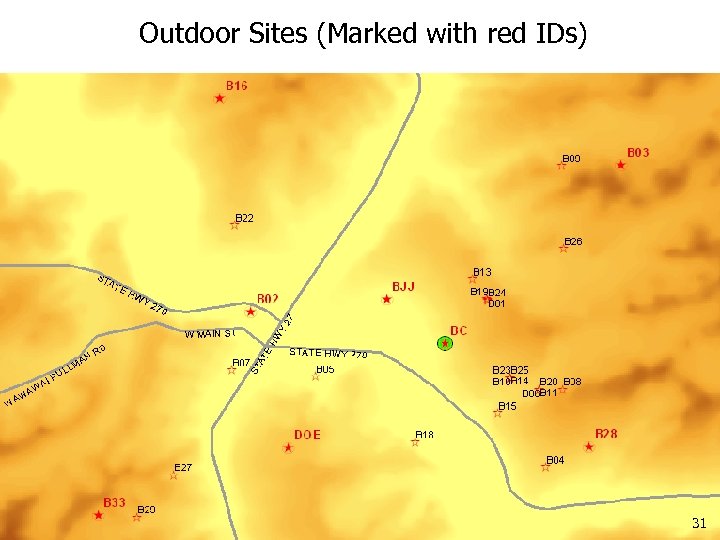 Outdoor Sites (Marked with red IDs) 31 