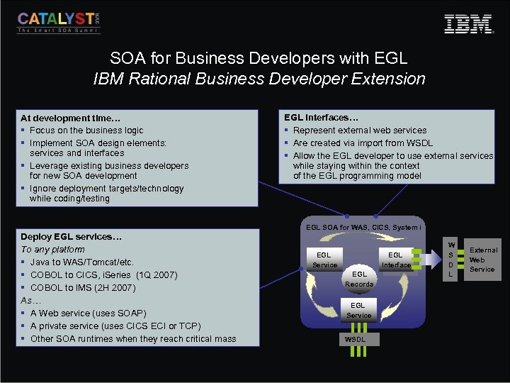 SOA for Business Developers with EGL IBM Rational Business Developer Extension At development time…