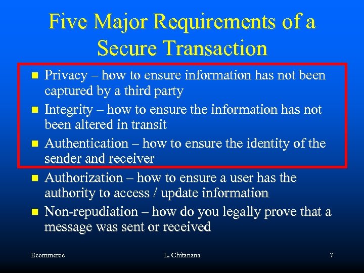 Five Major Requirements of a Secure Transaction Privacy – how to ensure information has