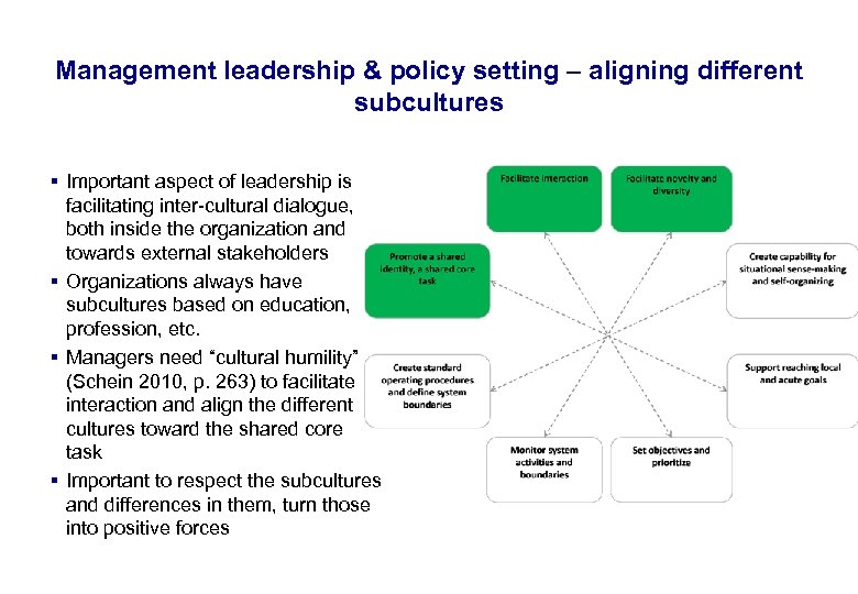 17. 3. 2018 13 Management leadership & policy setting – aligning different subcultures §