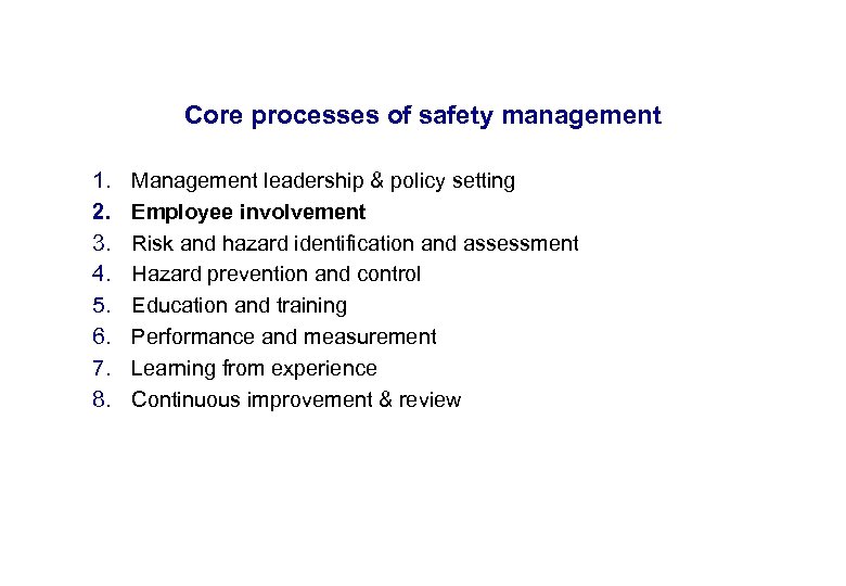 17. 3. 2018 Core processes of safety management 1. 2. 3. 4. 5. 6.