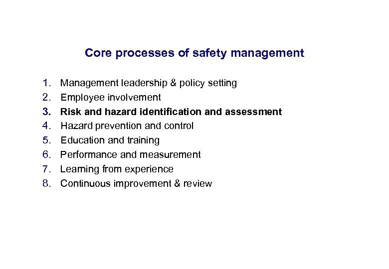 17. 3. 2018 Core processes of safety management 1. 2. 3. 4. 5. 6.