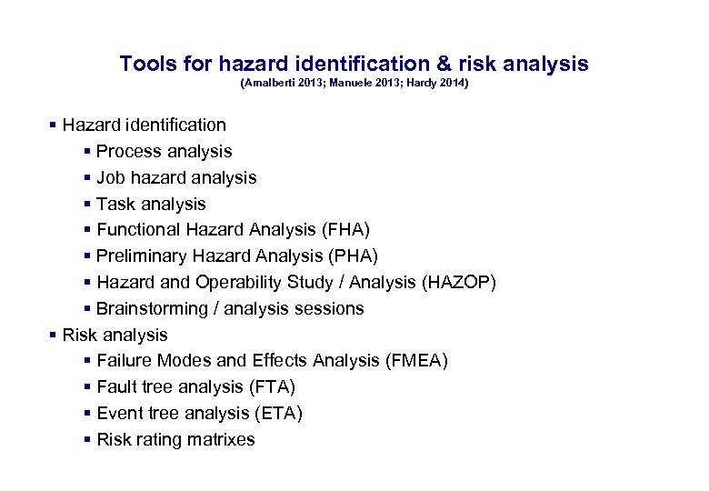 17. 3. 2018 Tools for hazard identification & risk analysis (Amalberti 2013; Manuele 2013;