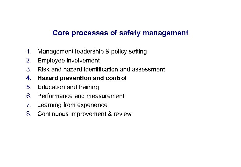 17. 3. 2018 Core processes of safety management 1. 2. 3. 4. 5. 6.