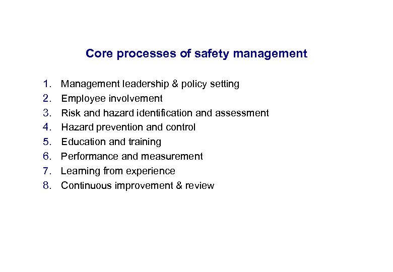 17. 3. 2018 Core processes of safety management 1. 2. 3. 4. 5. 6.