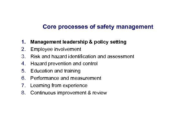 17. 3. 2018 Core processes of safety management 1. 2. 3. 4. 5. 6.