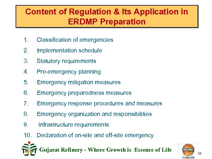 Content of Regulation & Its Application in ERDMP Preparation 1. Classification of emergencies 2.