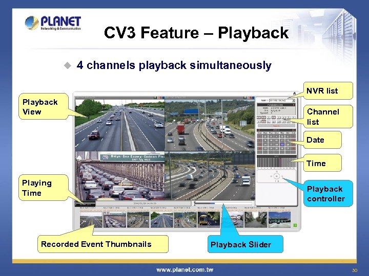 CV 3 Feature – Playback u 4 channels playback simultaneously NVR list Playback View