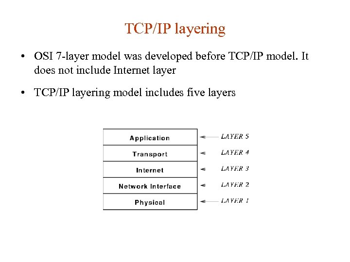 TCP/IP layering • OSI 7 -layer model was developed before TCP/IP model. It does