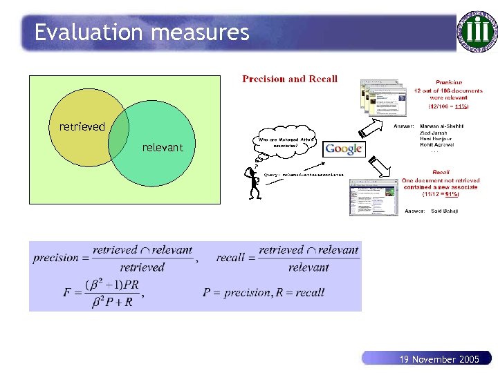 Evaluation measures retrieved relevant 19 November 2005 