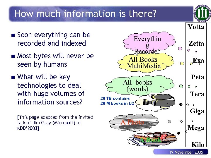 How much information is there? Yotta n Soon everything can be recorded and indexed