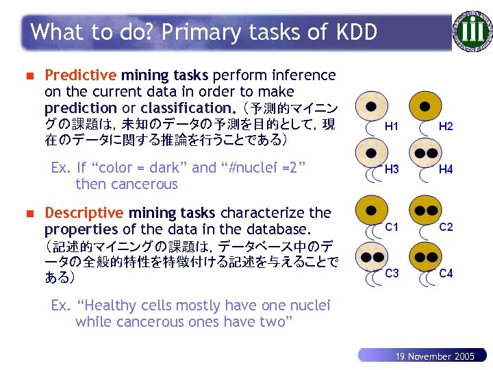 What to do? Primary tasks of KDD n Predictive mining tasks perform inference on