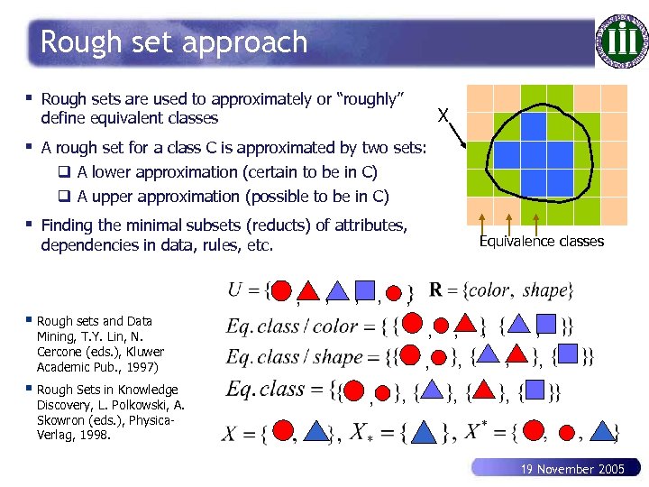 Rough set approach § Rough sets are used to approximately or “roughly” X define