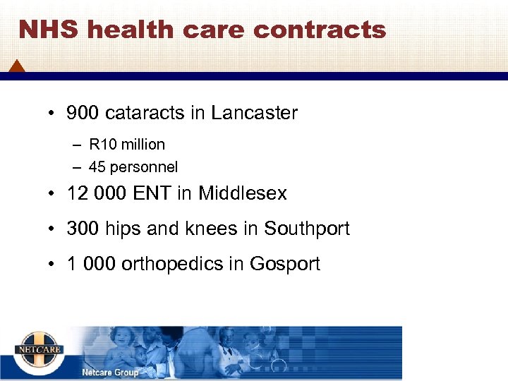 NHS health care contracts • 900 cataracts in Lancaster – R 10 million –