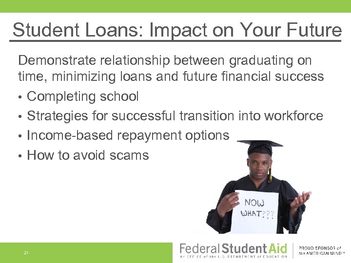 Student Loans: Impact on Your Future Demonstrate relationship between graduating on time, minimizing loans