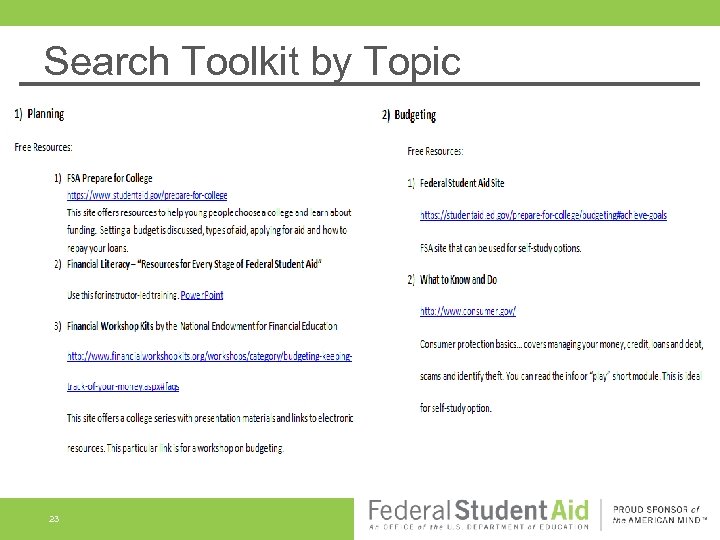 Search Toolkit by Topic 23 