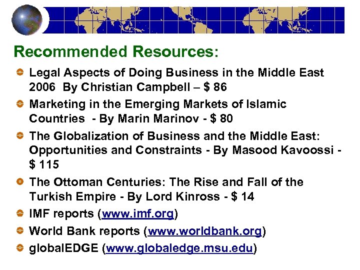 Recommended Resources: Legal Aspects of Doing Business in the Middle East 2006 By Christian