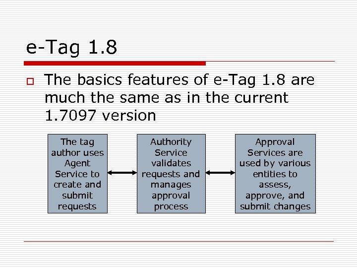 e-Tag 1. 8 o The basics features of e-Tag 1. 8 are much the