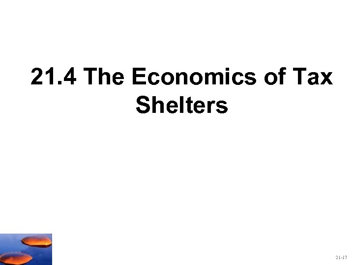 21. 4 The Economics of Tax Shelters 21 -17 