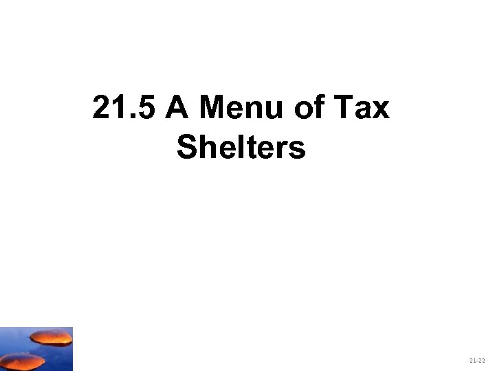 21. 5 A Menu of Tax Shelters 21 -22 