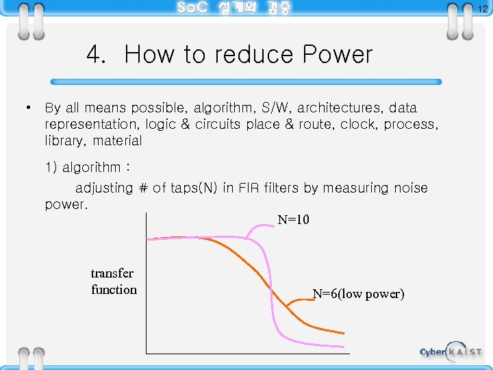 12 4. How to reduce Power • By all means possible, algorithm, S/W, architectures,