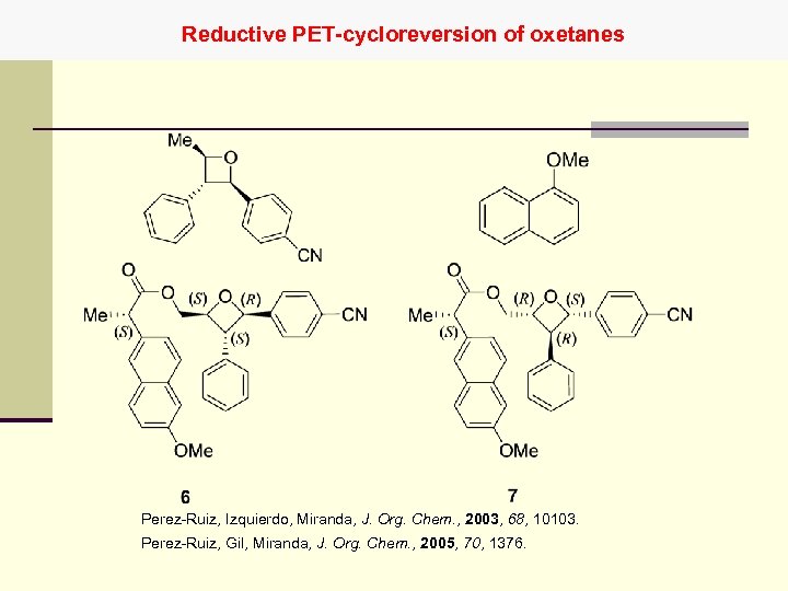 Reductive PET-cycloreversion of oxetanes Perez-Ruiz, Izquierdo, Miranda, J. Org. Chem. , 2003, 68, 10103.