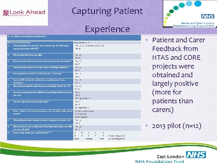 Capturing Patient Experience • Patient and Carer Feedback from HTAS and CORE projects were