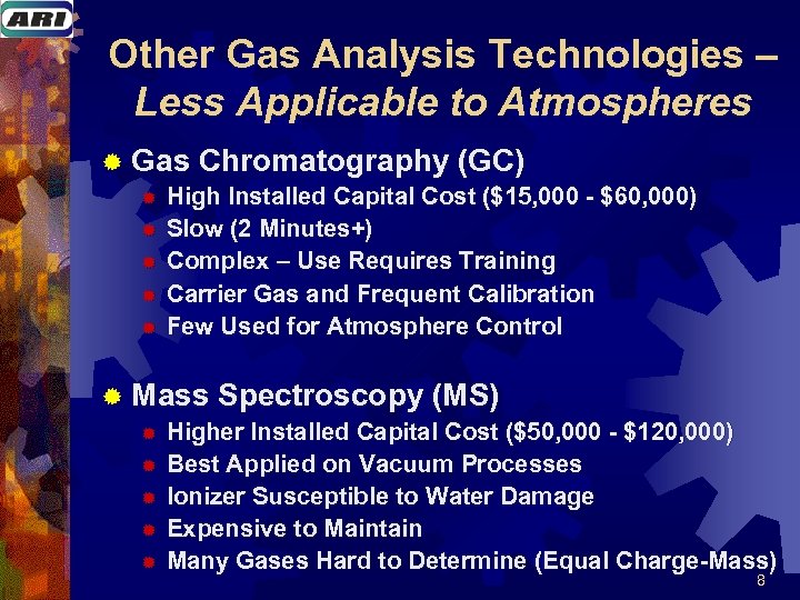 Other Gas Analysis Technologies – Less Applicable to Atmospheres ® Gas Chromatography (GC) ®