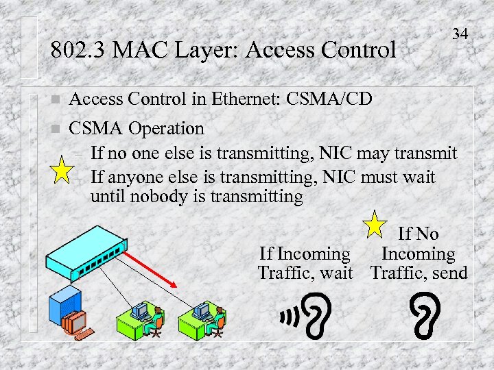 802. 3 MAC Layer: Access Control 34 n Access Control in Ethernet: CSMA/CD n