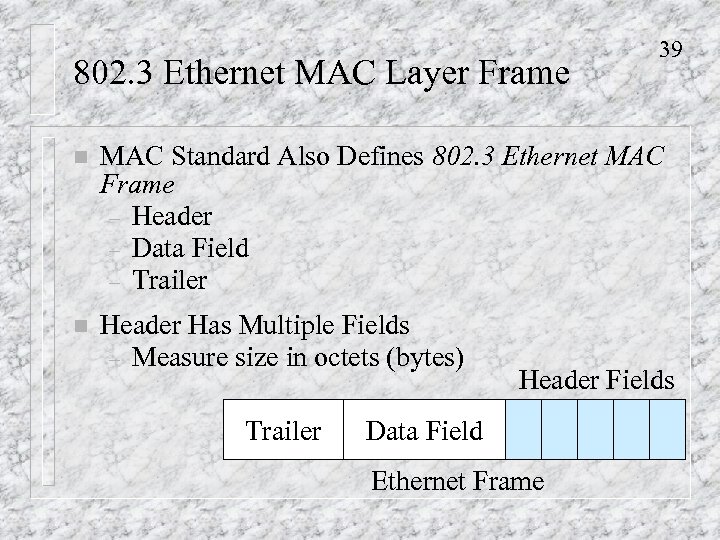 802. 3 Ethernet MAC Layer Frame 39 n MAC Standard Also Defines 802. 3